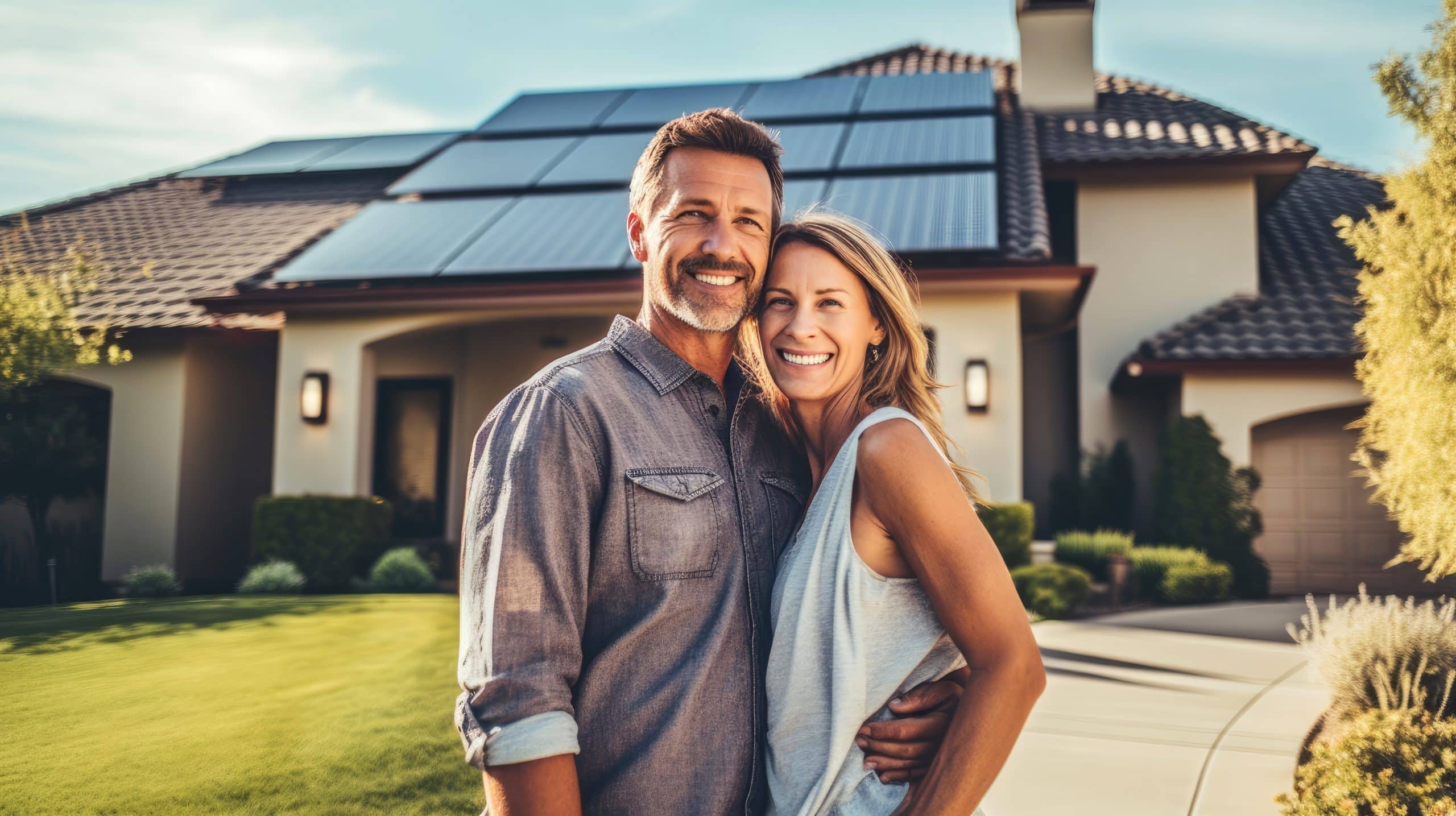 Couple standing in front of remodeled home